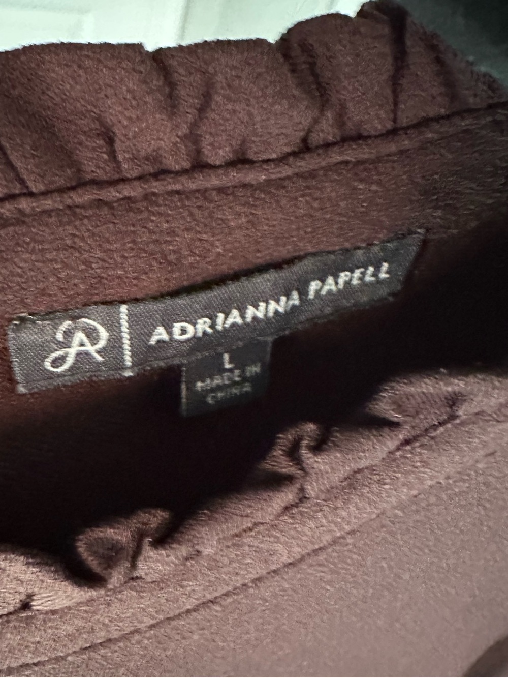 Adrianna Papell Chocolate Brown Ruffle-Neck Puff Sleeve Blouse - Picture 2 of 4